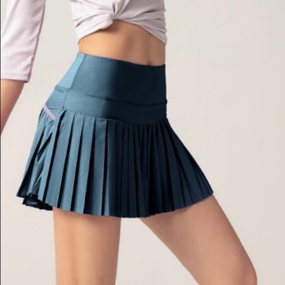Pleated Green Tennis Skirt With Shorts Underneath